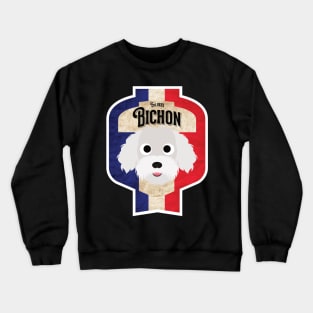 Bichon - Distressed French Bichon Beer Label Design Crewneck Sweatshirt